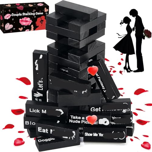 48 Blocks Adult Naughty Games Tumble Tower Couples Game for Adults Super Naughty Block Tower Tumbling Wooden Tower Stacking Block for Couples Date Night Ideas for Valentines Day Lover Date Games
