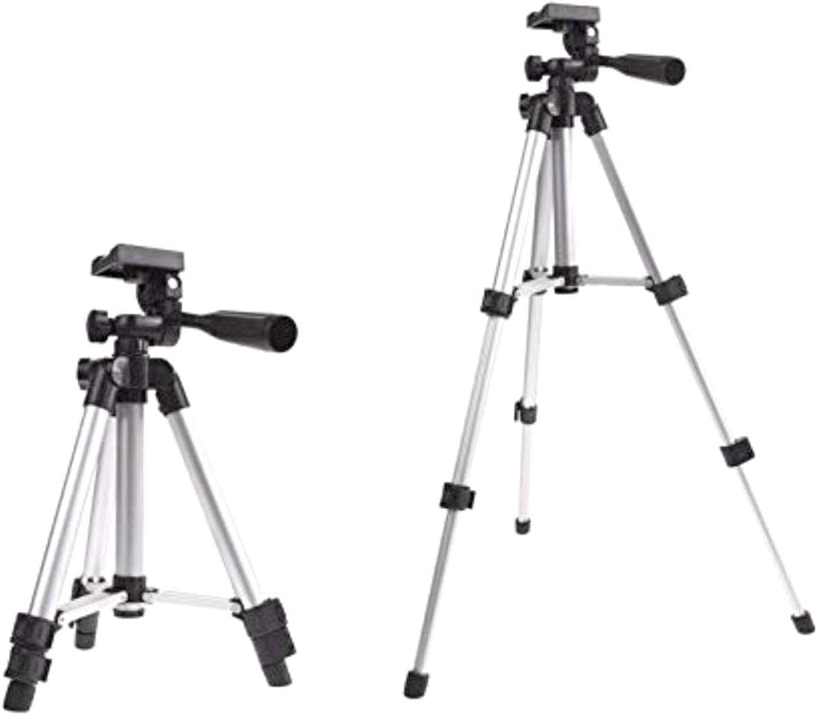 CP BIGBASKET - 3110 Portable and Foldable Camera - Tripod with Mobile Clip Holder Bracket, Stand with 3-Dimensional Head 150 gm (Black)