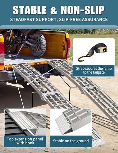Rampas de carga para camioneta y motocicleta, 89,8" x 12", capacidad 3000 lb, 2 piezas, plegables, de aluminio, color plata miniatura 5