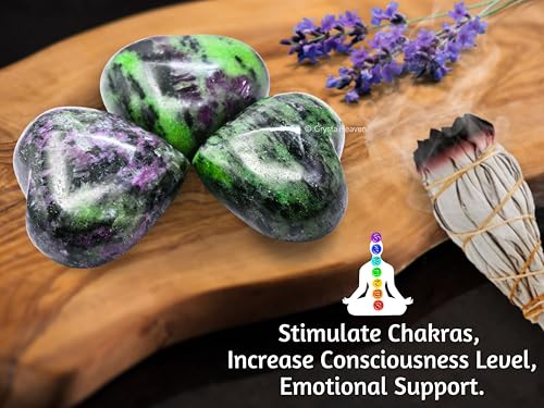 Image of Certified Ruby Zoisite Crystal Heart Palm Pebbles Stones for Anxiety Stress Relief Massage - AAA Grade Original Healing Gemstone Agate Heart Palm Stone for Yoga Meditation Spiritual