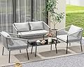 YITAHOME 4-Piece Patio Furniture Outdoor Bistro Set, All Weather Double Gray Rope Conversation Loveseat for Backyard, Balcony, Deck with Soft Cushions and Metal Table (Gray)