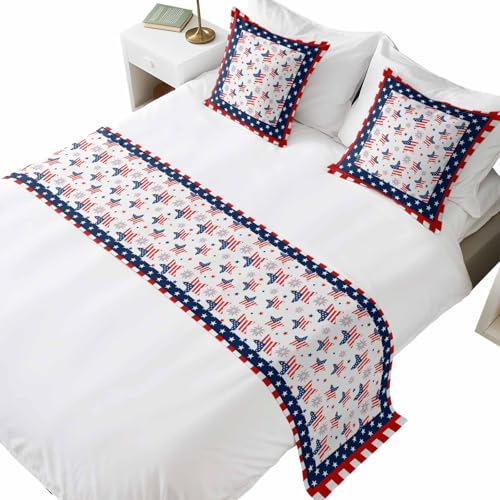 Navy Blue Stars Independence Day Bed Runners for Cal. King
