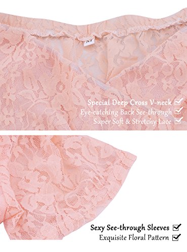 Justvh Women's Off Shoulder Short Sleeve V Neck Lace Maternity Gown Maxi Photography Dress Peach Pink #TOP5