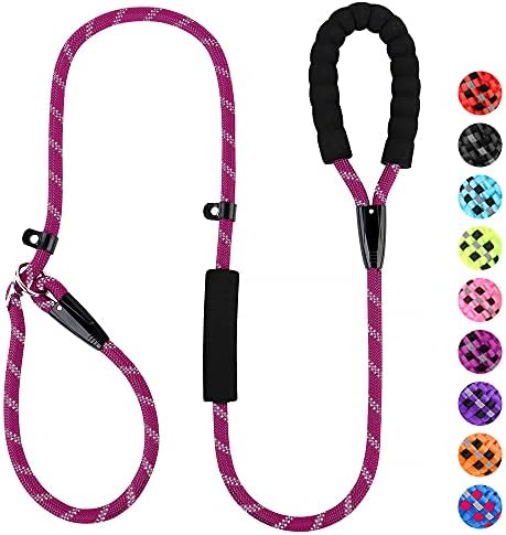 PLUTUS PET Dog Slip Lead, Anti-Choking with Traffic Padded 2 Handles, Reflective Strong Sturdy Heavy Duty Rope Lead, 6FT/182cm Dog Training Lead for Medium Large Dogs 182cm Black)