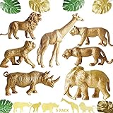 38 PCS Gold Safari Animals Figurines Toys Jungle Animals Cake Decoration Jungle Party, Wild Plastic...