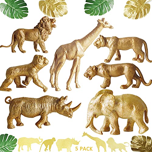 38 PCS Gold Safari Animals Figurines Toys Jungle Animals Cake Decoration Jungle Party, Wild Plastic Animals for Jungle Safari Wild Animals Birthday Baby Shower Party Decoration Centerpiece Supplies
