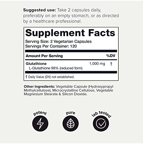 Ultra High Strength Glutathione Capsules - 1000Mg Concentrated Formula - 98%+ Highly Purified And Highly Bioavailable - Non-Gmo Fermentation - 240 Capsules Reduced Glutathione Supplement #TOP1