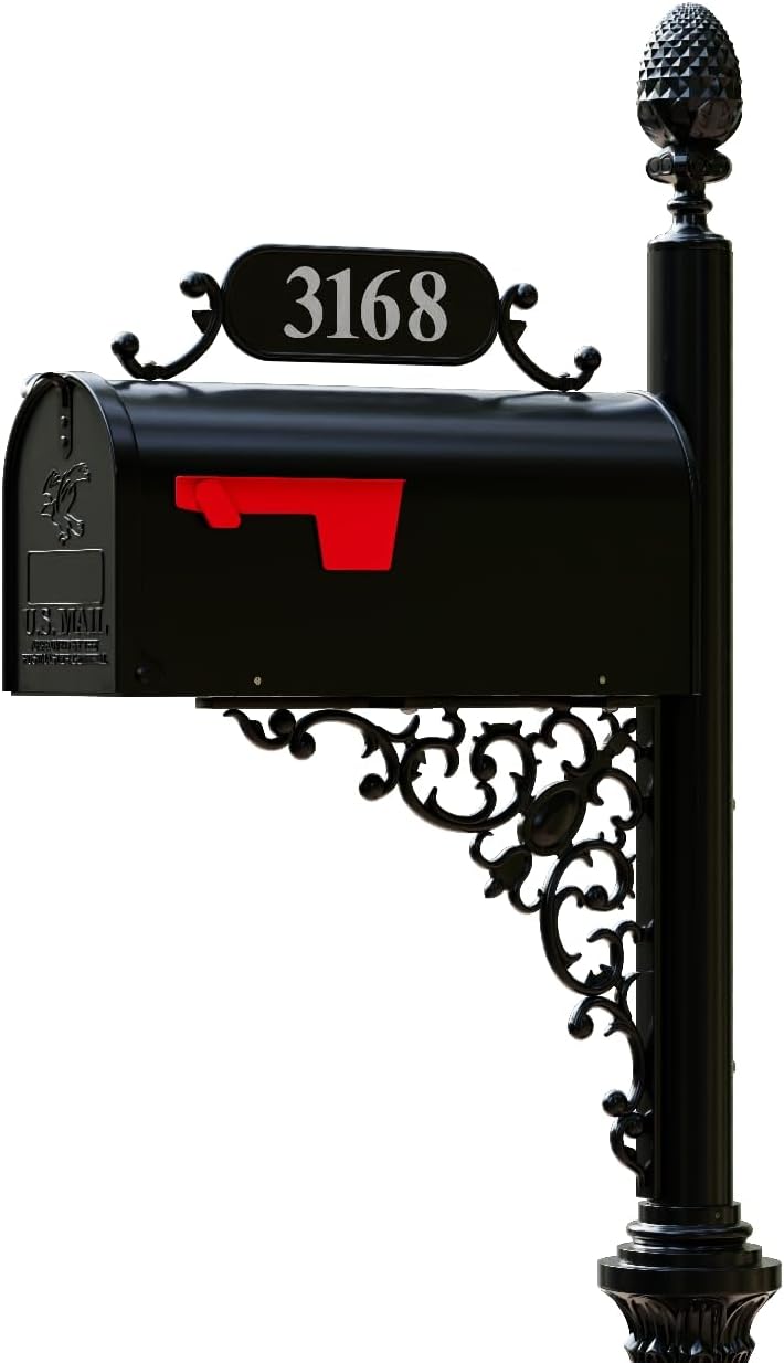 ADDRESSES OF DISTINCTION Charleston Mailbox Address Plate – Mailbox Plaque With Silver Reflective Vinyl Numbers – Customized House Digits – Double Sided Sign – Rust Proof Aluminum - Hardware Included
