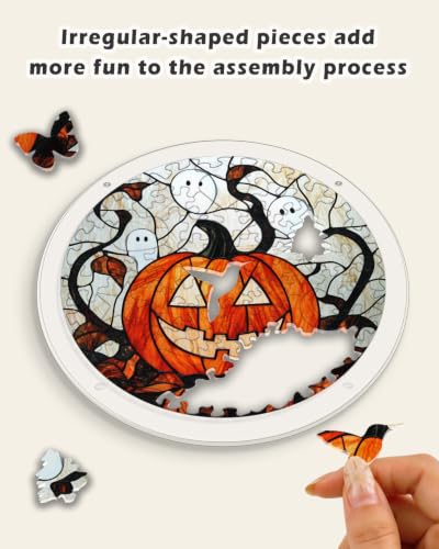 Image of Acrylic Jigsaw Puzzle Suncatcher Ghost Pumpkin Adult Puzzles Gifts 9.8 inch