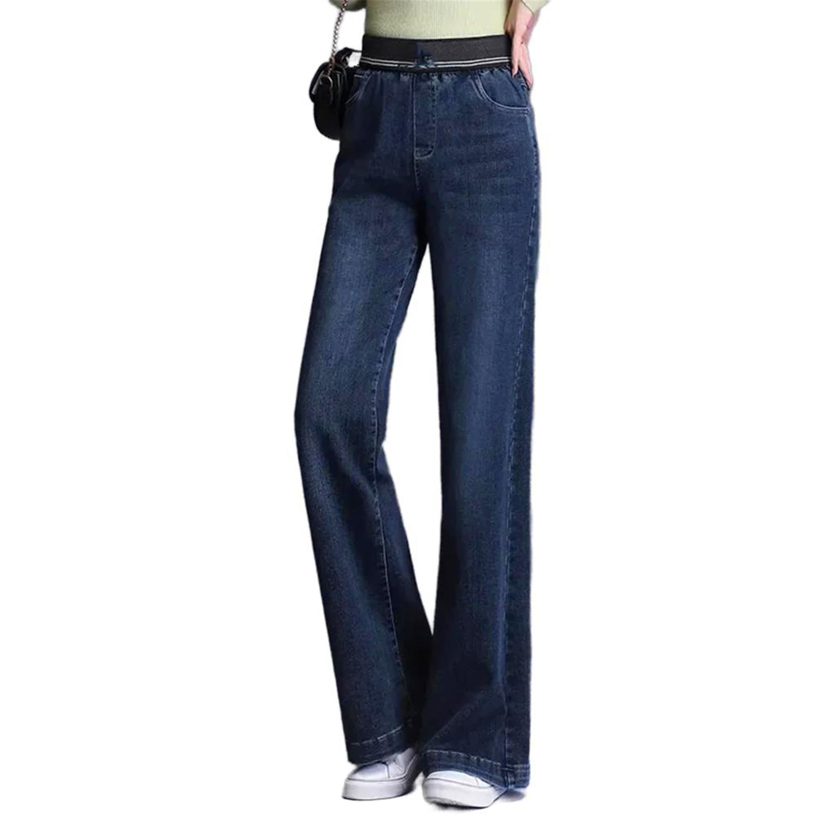 Pantalones Vaqueros para Mujer Coreano Holgados Rectos Tiro Alto Vintage Pierna Ancha Casuales Jeans para Mujeres