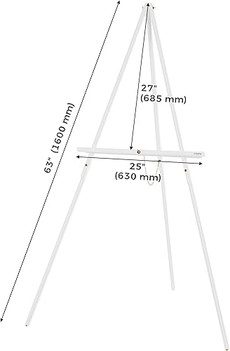 Miniatura 4 de VISWIN Soporte de caballete blanco de 63 pulgadas para letreros de boda, caballete de madera ajustable con soporte, caballete de piso de trípode