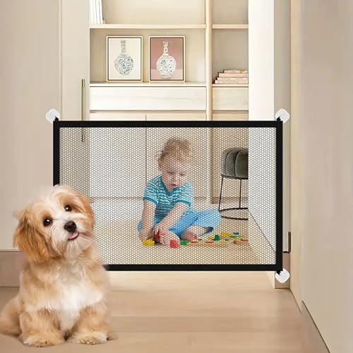 Dog Gate for Stairs Pet Gates for the House: For Stairs Dog Door Barrier Portable Pet Gate Pet Stair Gate No Drilling Required for Stairs, Doorways and Hallways (43.3 * 28.3 Inches) Black