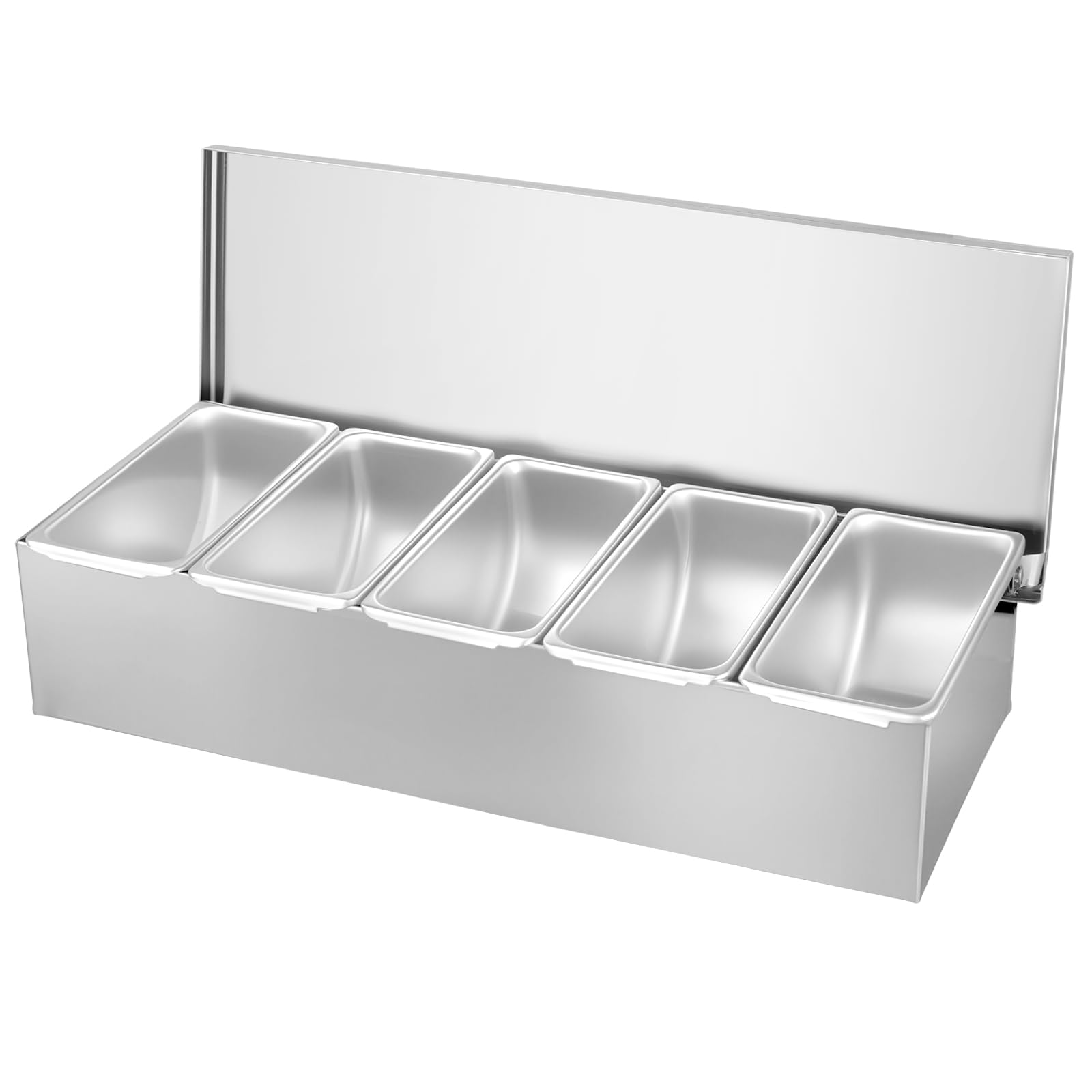 SINJEUN Pizza-Topping Station mit Deckel und 5 abnehmbaren Behältern, Edelstahl Gewürzstationen für Cafeteria, Salatbar und Nacho-Bar, 2 Stück