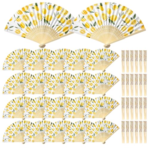 Karenhi 36 Pcs Lemon Folding Fans Summer Capri Cooling Paper