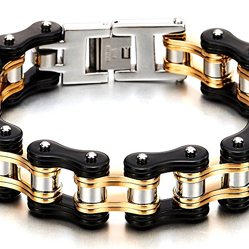 COOLSTEELANDBEYOND Masculine Mens Bike Chain Bracelet of Stainless Steel Two-Tone Polished2