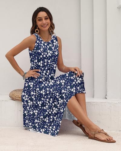 Image of AUSELILY Women's Summer Dresses Casual Sleeveless Midi Tank Beach Dress | Women's Asymmetrical Hem Sundress with Side Pockets, Great for Beach, Vacation & Daily Wear
