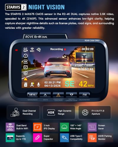 ROVE R2-4K Dual Dash Cam Front and Rear, STARVIS 2 Sensor, Free 128GB Card - image 4