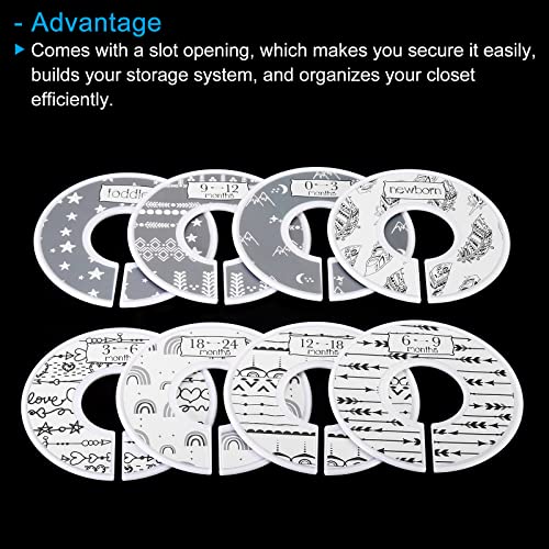 PATIKIL Clothes Dividers, 8 Pack Closet Clothing Wardrobe Rack Reusable Sorting Age Round Hanger Separator for Nursery White Gray - Image 4