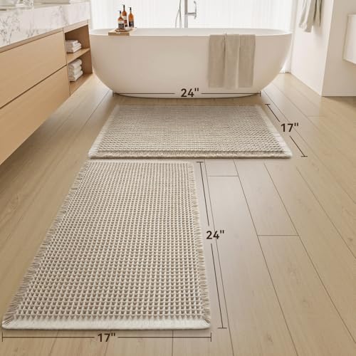 Upgraded Waffle Bath Mat Set of 2 Absorbent Non Slip Bathroom Mat 17" x 24" by AMOAMI - Used condition - Image 6