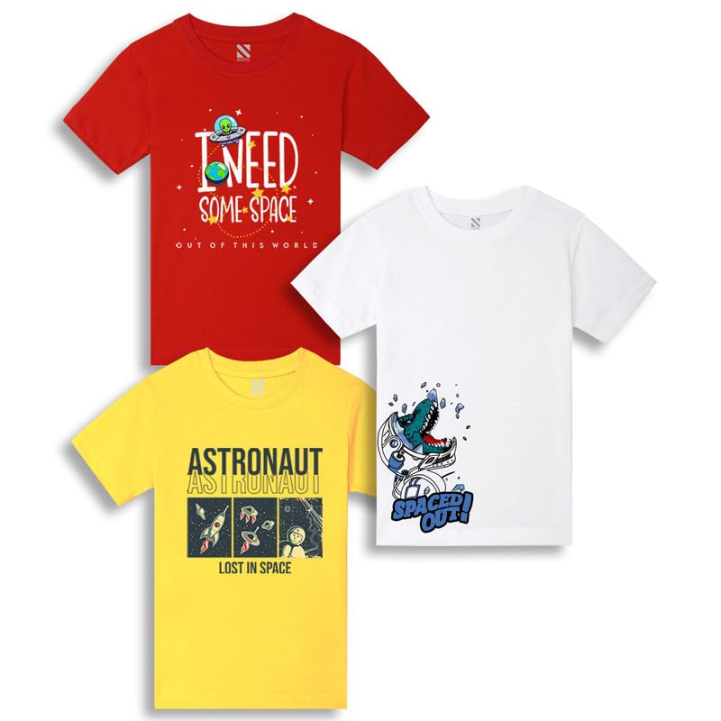 Image of Nusyl Boys Half Sleeves T-Shirt for Kids | Printed Casual Wear | Soft Cotton Blend | Comfortable Regular Fit | 2-16 Years | Multiple Colors & Pack Options