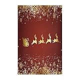 Christmas Santa Sleigh Kitchen Dish Towels Set of 4, Golden Reindeer Snowflakes Dishcloths Absorbent