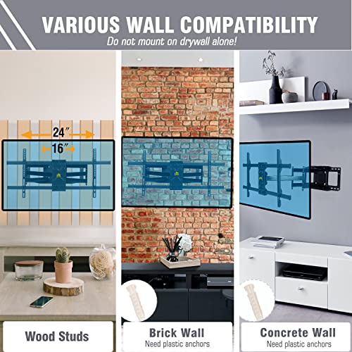 Tv Mount For 42-90Inch Tvs, Heavy Duty Tv Wall Mount With 30In Long Arm, Full Motion Tv Bracket Max Load 165Lbs,Fits 16-24" Wood Studs Vesa 800X400Mm By Forging Mount #TOP6