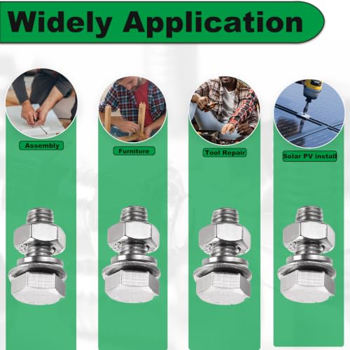 Image of M8 x 20mm Hex Head Screws Bolts, Nuts, Flat & Lock Washers Kits | 12 Sets Stainless Steel 304 M8-1.25 Hex Bolt Fully Threaded Hex Tap Metric Hexagon Head Screw Right Hand External Hex Drive