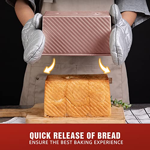 Kitessensu Pullman Loaf Pan With Lid, 1 Lb Dough Capacity Non-Stick Bakeware For Baking Bread, Carbon Steel Corrugated Bread Toast Box Mold With Cover For Baking Bread, Gold #TOP7
