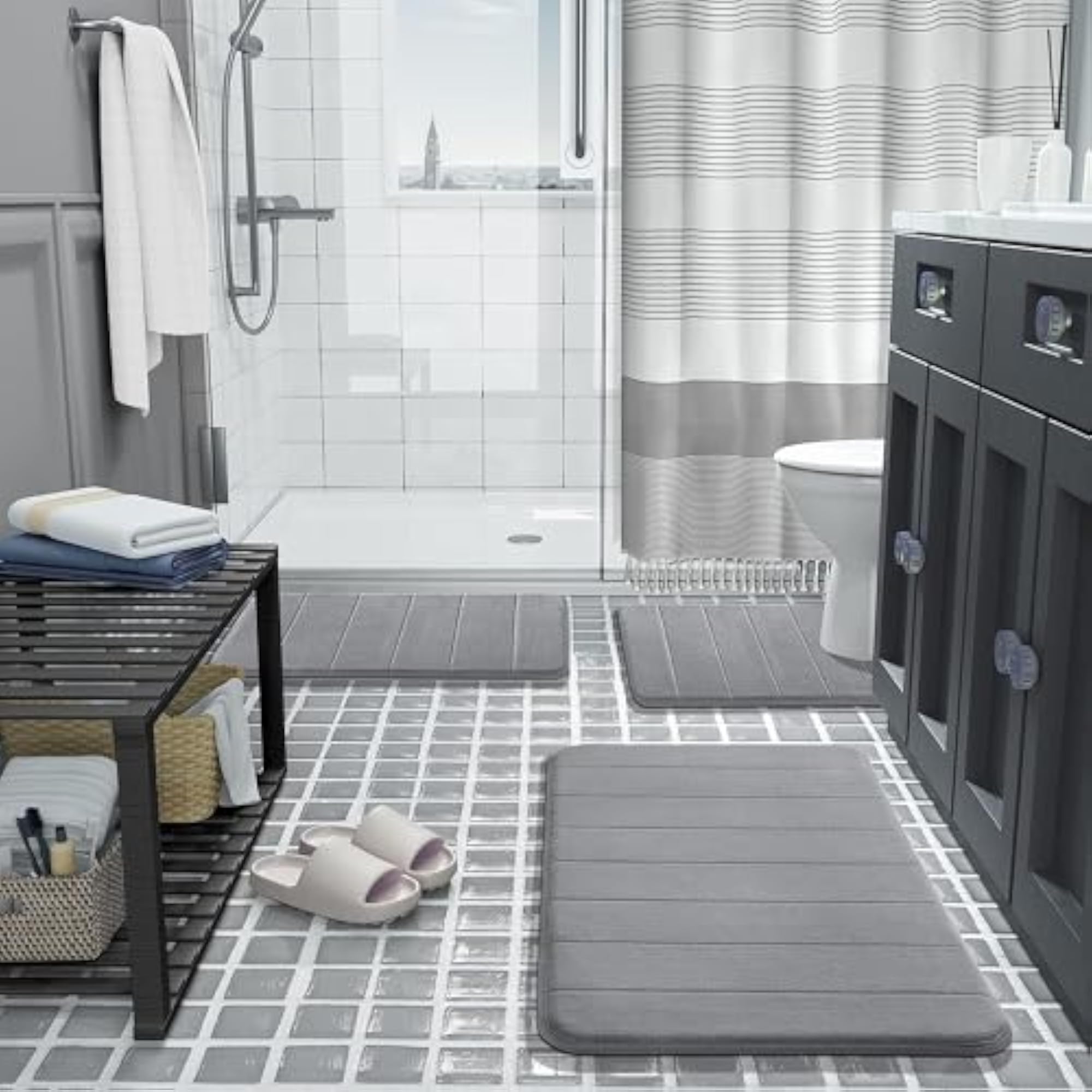 Memory Foam Bath Mat Set, Absorbent Non-Slip, Fast Drying