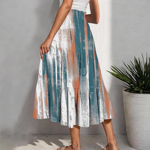 Women's Pleated Layered Midi Skirts Floral Printed Elastic Waist A Line Boho Long Skirt Resort Dress with Pocket4
