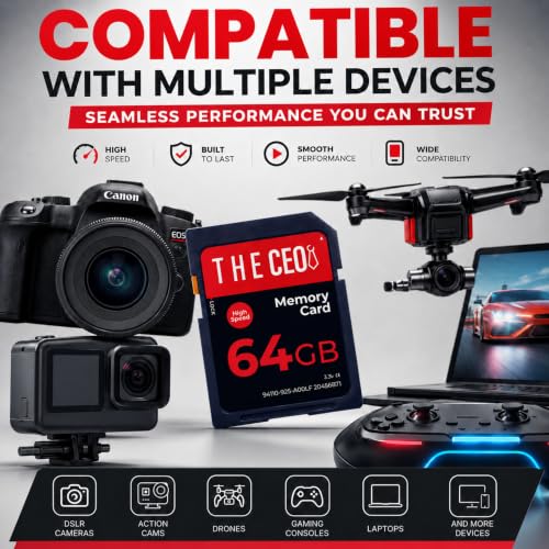 Image of THE CEO SD Card for Camera 64GB Class 10 Memory Card UHS-I Compatible