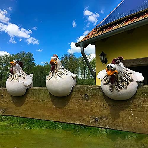Funny Chicken 3Pcs Decor Garden Statues Resin Chicken Statues Outdoor Decorative Garden Stakes Chicken Yard Art Sculptures For Backyard Farm Patio Yard Lawn Fence Decorations Rooster Kitchen Decor #TOP5
