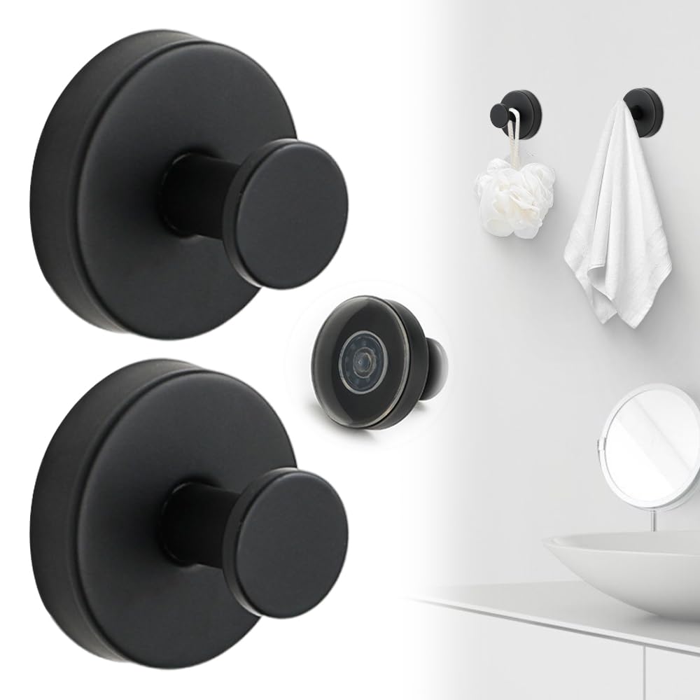 Opeximatun Black Stainless Steel Waterproof Suction Cup Towel Hooks