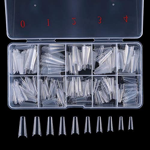YIMART 500pcs French Nail Tips Cowboy Flat Head False Acrylic Nails Coffin Nail Art Tips For Decoration Nails Salon (Clear With Box)