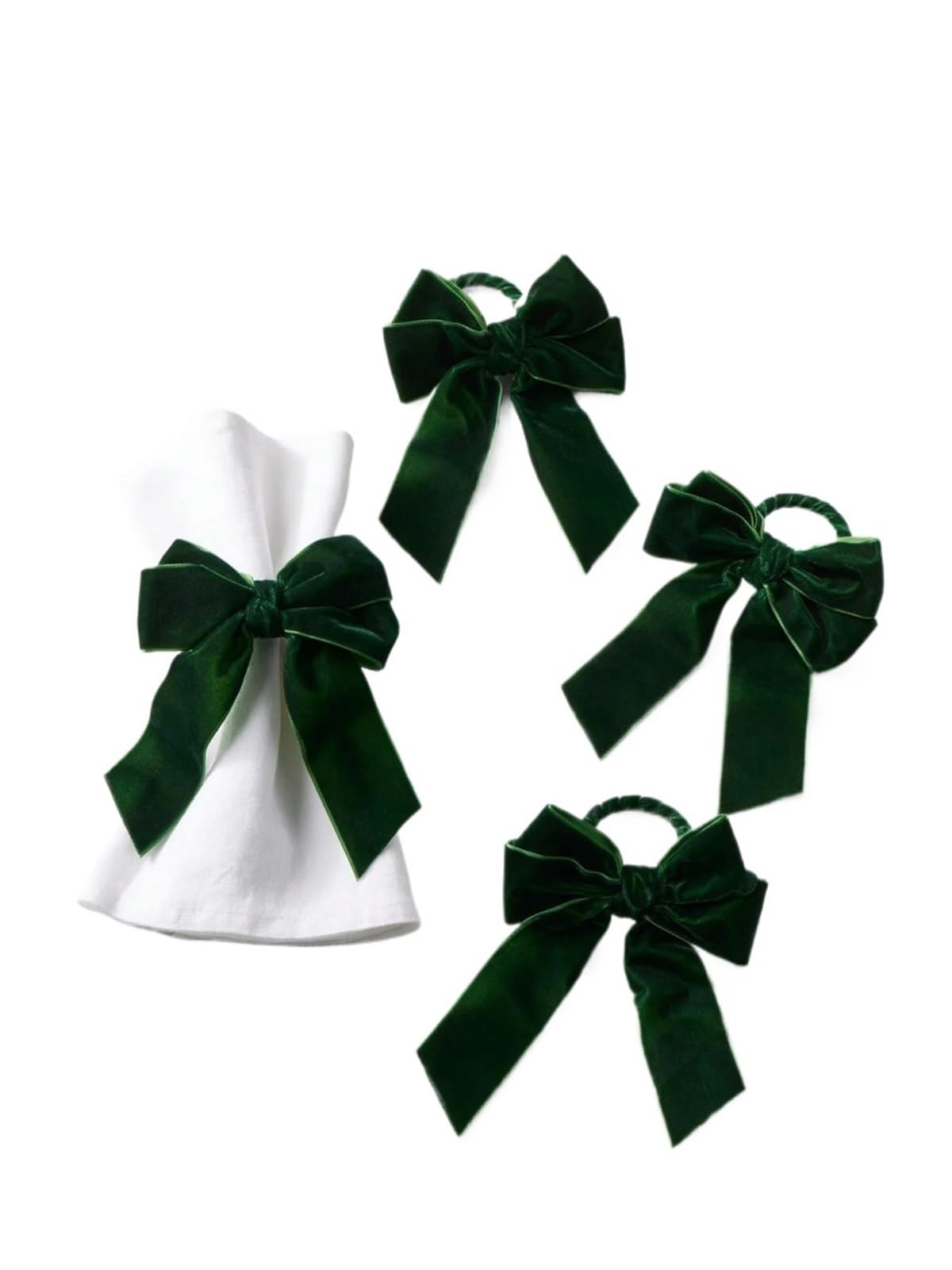 Usohjz Green 6Pcs Christmas Bow Napkin Ring, Solid Color Velvet Buckle
