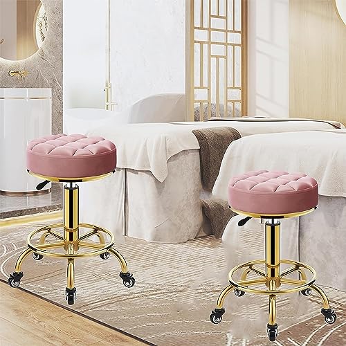 Kszoxdi Swivel Lifting Chair, Metal Titanium 5 Claws with Wheels, Home Dressing Counter Beauty Spa Stool Adjustable 44-55cm (Color : Pink) - Image 4