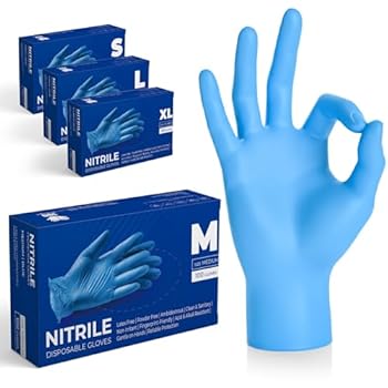 The Real Touch Einweghandschuhe Blau Nitrilhandschuhe - Box mit 100 St&uumlck Einmalhandschuhe Puderfrei und Latexfrei Nitril H
