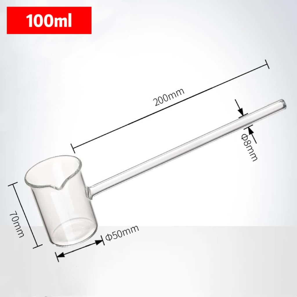 Cuchara de ácido de vidrio con alto contenido de borosilicato - Cuchara de muestreo de embudo medicinal de mango largo (5/10/15/25/50/100 ml)(100ml)