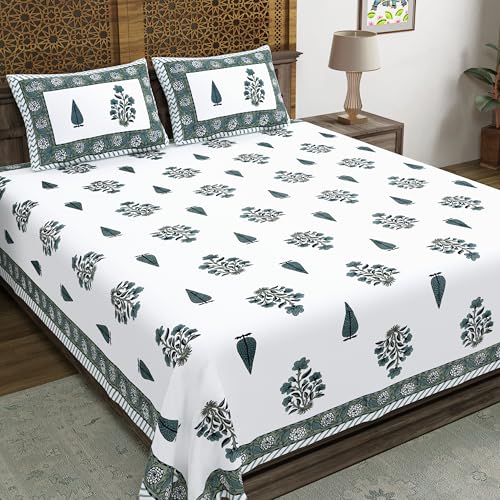 Image of BLOCKS OF INDIA Hand Block Printed 200 TC Cotton King Size Bedsheet | Grey Rose