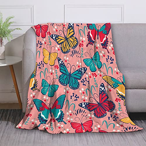 DUISE Flannel Throw Blankets,Soft Butterflies and Flowers Blankets,Daughter Mom Friend Gift Botanical Floral Print Decorative Throw Blankets for Couch Sofa Kids,50"X60"