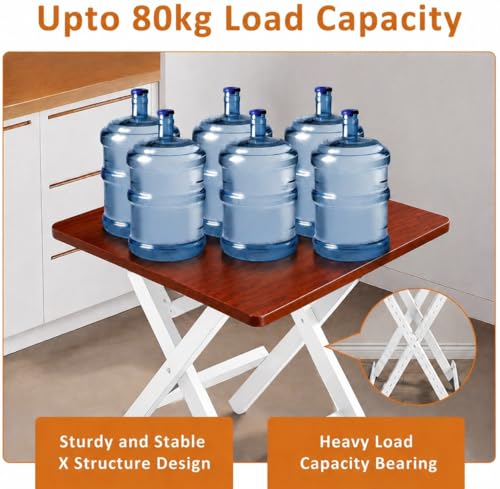 Image of Multi-Purpose Portable & Foldable Wooden Dining Table Desk for Living Room | Bed Room | Made with Engineered Plywood top and Powder Coated Finish for Home & Office (Coffee brown with White Metal)
