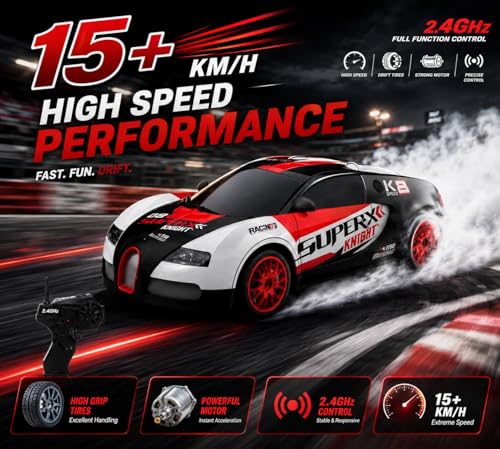 Image of Remote Control Sports Car & Off-Road SUV Toy for Kids, High Speed RC Racing with Wireless Remote, Realistic Lights & Premium Design Gift for Boys Girls (SUPERX Drift CAR)