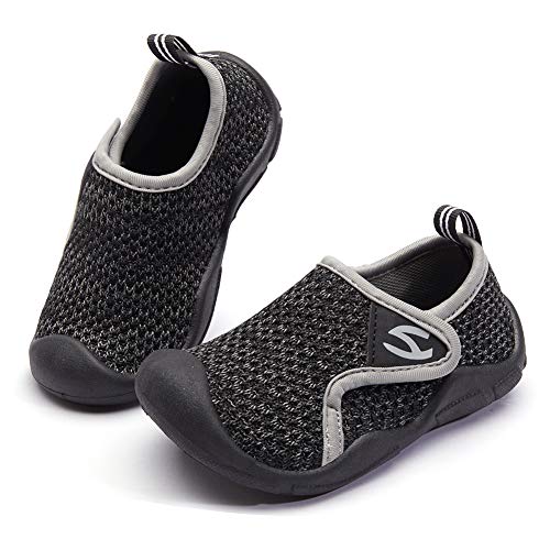 GUBARUN Toddler Boys Girls Sneakers Kids Lightweight Tennis Shoes Breathable(Black/Grey Little Kid 10.5)