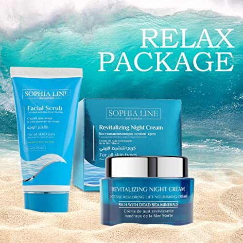 Sophia Line Relax Package - Dead Sea Product Set - Night Cream For Women Anti Aging & Facial Scrub - Exfoliating Daily Face Wash And Scrub - Face Peel & Body Scrubs For Women Exfoliation - (Set Of 2) #TOP1