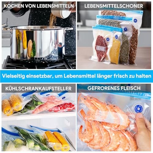 Vacuümzakken, 12 stuks vacuümzakken, 30 x 40 cm, herbruikbare vacuümzakken, ritssluiting, sous-vide zak met pomp en 12 sluitklemmen voor het bewaren van levensmiddelen - Afbeelding 6