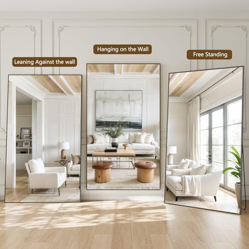 Koonmi 81"x41" Floor Mirror Full Length, Bedroom Floor Body Mirror with Stand, Large Black Mirror, Leaning, Standing or Hanging Horizontally/Vertically