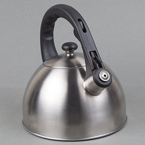 Creative Home Satin Splendor 2.8 Quart Stainless Steel Whistling Tea Kettle With Aluminum Capsulated Bottom For Even Heat Distribution, Brushed Finish #TOP5