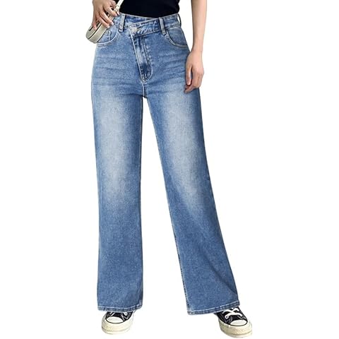 Genleck Wide Leg Jeans for Women – High Waisted Crossover Jeans Stretch Boyfriend Jeans Crisscross Y2K 90s Denim Pants Cover