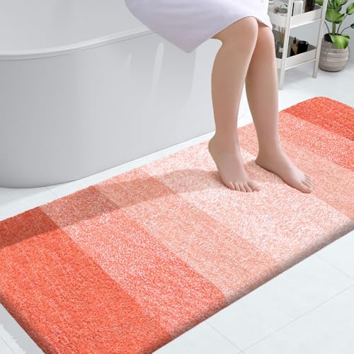 Image of OLANLY Large Bathroom Rugs Mat 54x24, Extra Soft Absorbent Microfiber Bath Rugs, Rubber Backing, Quick Dry, Machine Washable Bath Mats for Bathroom Floor, Tub and Shower, Home Decor Accessories, Coral