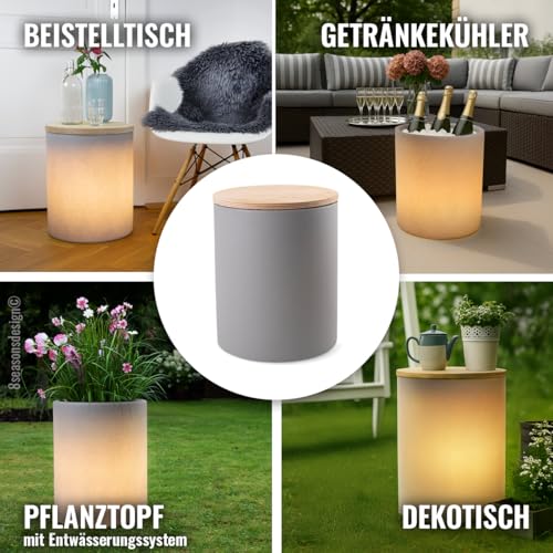 8 Seasons Design Shining Drum LED-Zylinder Hocker Tisch Flaschenkühler Pflanztopf (Ø 37cm, Höhe: 45cm) Grau, E27 Fassung inkl. Leuchtmittel in warmweiß, inkl. Deckel, Indoor & Outdoor